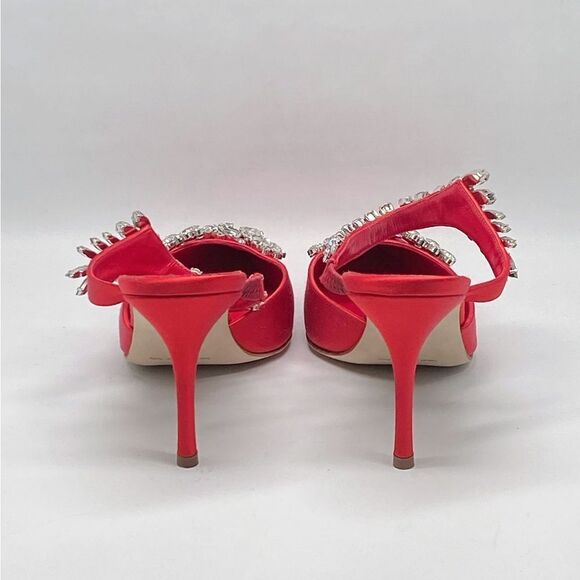 Manolo Blahnik Lurum 90MM Embellished Satin Mules size 37.5 - Picture 13 of 16
